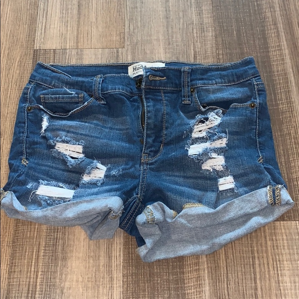 Distressed denim shorts